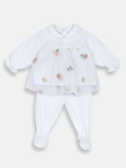 Chicco - Girls White Blended Full Sleeves Top with Pant