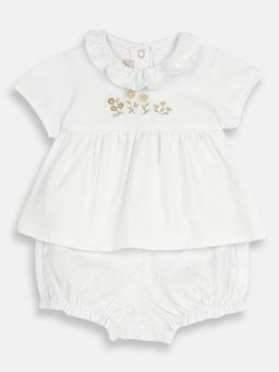 Chicco - Girls White Blended Half Sleeves Top with Shorts