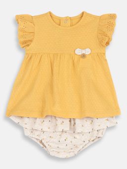 Chicco - Girls Yellow Blended Ruffled Sleeves Top with Shorts