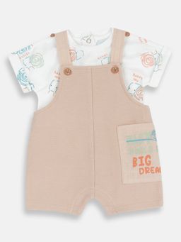 Chicco - Unisex White Blended Half Sleeves Babysuit with Playsuit Co-Ord Set