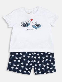 Chicco - Girls White Blended Half Sleeves Top with Shorts
