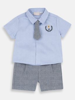 Chicco - Boys Blue Blended Half Sleeves Shirt with Shorts and Tie