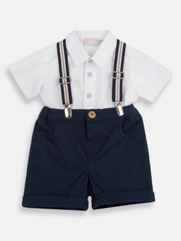 Chicco - Boys White Poplin Half Sleeves Shirt with Shorts and Suspender