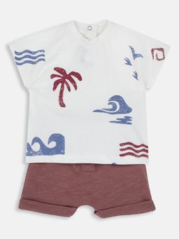 Chicco - Boys White Cotton Half Sleeves Top with Shorts