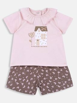 Chicco - Girls Pink Blended Half Sleeves Top with Shorts