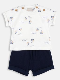 Chicco - Boys White Blended Half Sleeves Top with Shorts