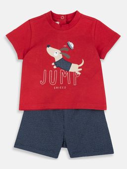 Chicco - Boys Red Cotton Half Sleeves Top with Shorts