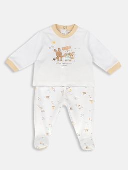 Chicco - Unisex White Cotton Full Sleeves Top with Pant
