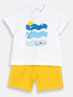 Chicco - Boys White Cotton Half Sleeves Top with Shorts