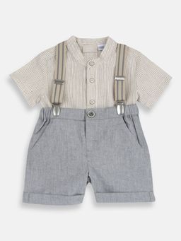 Chicco - Boys Beige Blended Half Sleeves Shirt with Shorts and Suspender