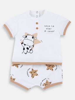 Chicco - Unisex White Blended Half Sleeves Top with Shorts