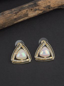 E2O - Self Design White Stone Gold Plated Stud Earring