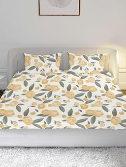Mayfair Homes London - 100% Cotton 144TC Super King Bedsheet with 2 pillow covers Floral Yellow (King)