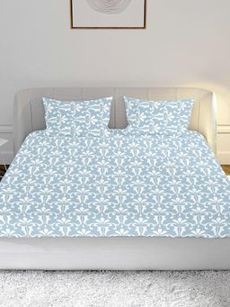 Mayfair Homes London - 100% Cotton Combed Yarn 210TC Super King Bedsheet with 2 Pillow Covers Ethnic Motifs Blue (King)