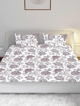 Mayfair Homes London - 100% Cotton Combed Yarn 210TC Super King Bedsheet with 2 Pillow Covers Floral Purple (King)