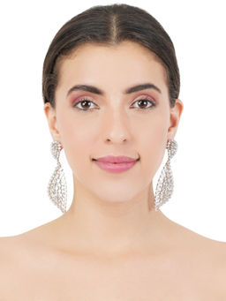 Auraa Trends - Rhodium Plated American Diamond Zircon White Earrings
