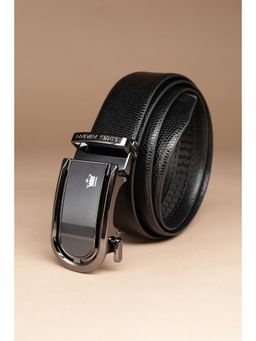 Louis Philippe - Black Men Black Textured Leather Formal Belt