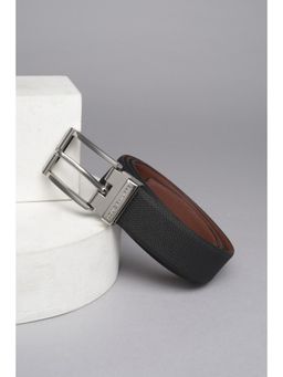 Louis Philippe - Black Men Black Textured Leather Formal Belt