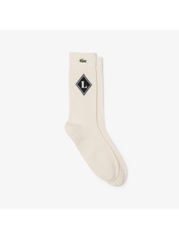 Lacoste - Printed French-Made Ribbed Knit Socks-Beige