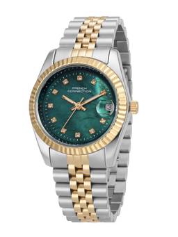 French Connection - Dated Green Mop Dial Stainless Steel Strap Watch Fcnd4Ntm (M)