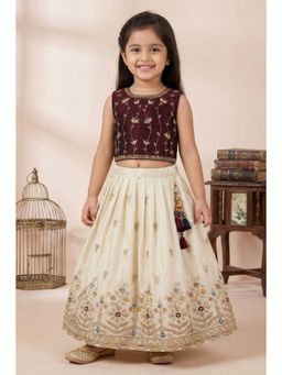 Lagorii - Cream Embroidered Lehenga Choli With Floral Border Design
