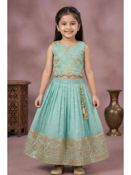 Lagorii - Blue Floral Embroidered Lehenga Choli