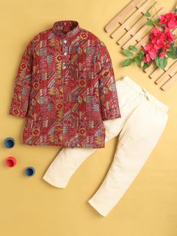 Jeetethnics - Boys Red Kurta Pyjama Set