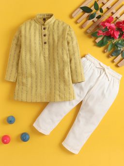 Jeetethnics - Boys Mustard and White Kurta Pyjama Set
