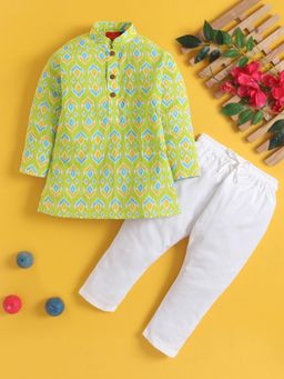 Jeetethnics - Boys Green Printed Kurta Pyjama Set