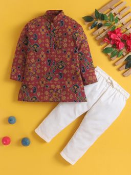 Jeetethnics - Boys Maroon Printed Kurta Pyjama Set