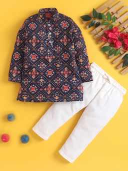 Jeetethnics - Boys Navy and Rust Kurta Pyjama Set