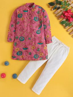 Jeetethnics - Boys Pink Floral Printed Kurta Pyjama Set