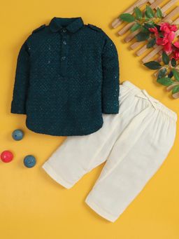 Jeetethnics - Boys Turquoise Embellished Kurta Pyjama Set