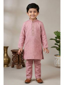Lagorii - Onion Pink Embroidered Linen Kurta Set