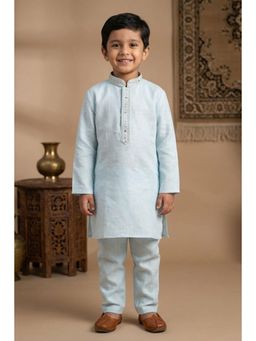 Lagorii - Blue Embroidered Linen Kurta Set