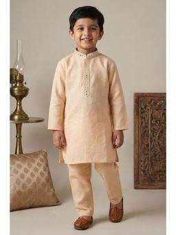 Lagorii - Peach Embroidered Linen Kurta Set
