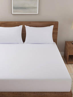 Fabindia - White Cotton Blend Woven Bed Sheet with Pilllow Cover - Single