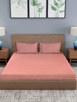 Fabindia - Pink Chambray Cotton Bed Sheet with 2 Pilllow Cover - Double