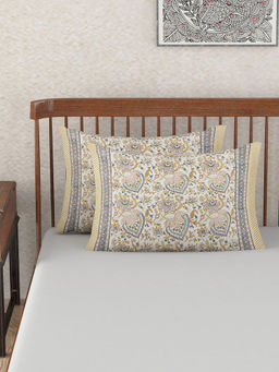 Fabindia - Yellow Cotton Hand Block Floral Pillow Covers