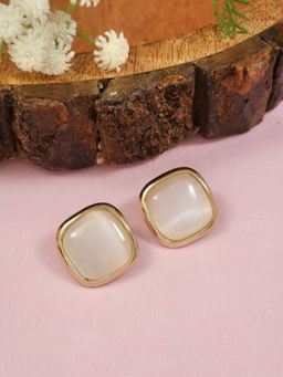 I Jewels - Gold Tone White Center Square Stud Earrings