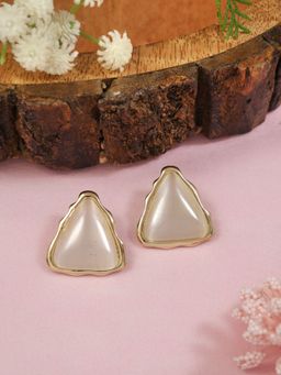 I Jewels - Gold Tone with Ivory Center Triangular Stud Earrings