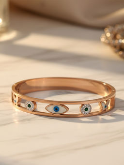I Jewels - Stylish Rose Gold Plated Multi-Color Evil Eye Kada