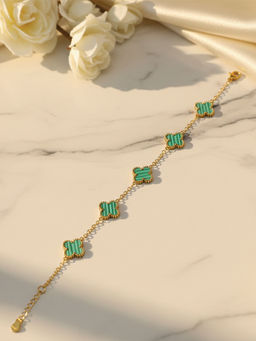 I Jewels - Gold Plated Adjustable Mint Green Clover Charm Bracelet