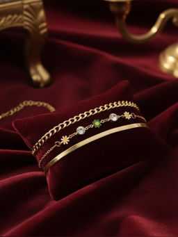 I Jewels - Gold Plated Multi Floral Design Adjustable Bracelet (Pack of 3)