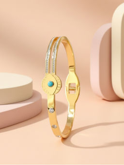 I Jewels - Stylish Gold Plated Stone Studded Blue Evil Eye Kada