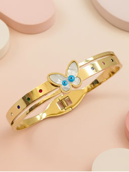 I Jewels - Gold Plated Multi-Color Butterfly Design Evil Eye Kada