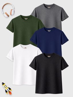 Kuchipoo - Boys Multi-Colour Cotton Blend Full Sleeves T-Shirts (Pack of 5)