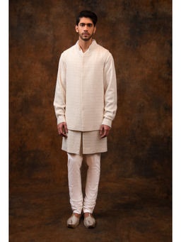 CHAR CHAAND - Moon Mist Chikankari with Subtle Sequin Kurta with Pant & Bundi (Set of 3)