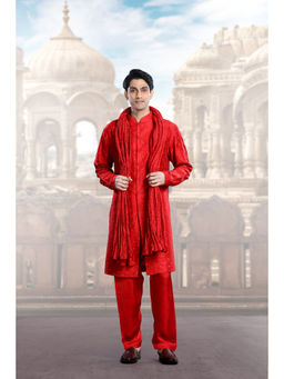 CHAR CHAAND - Elegant Red Embroidery and Sequin Kurta with Salwar & Dupatta (Set of 3)