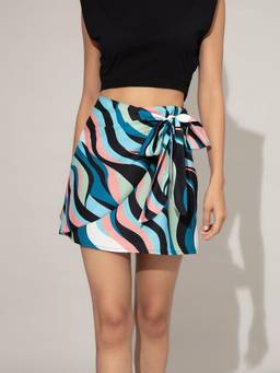 Twenty Dresses by Nykaa Fashion - Multicolored Wave Printed Mini Wrap Skirt